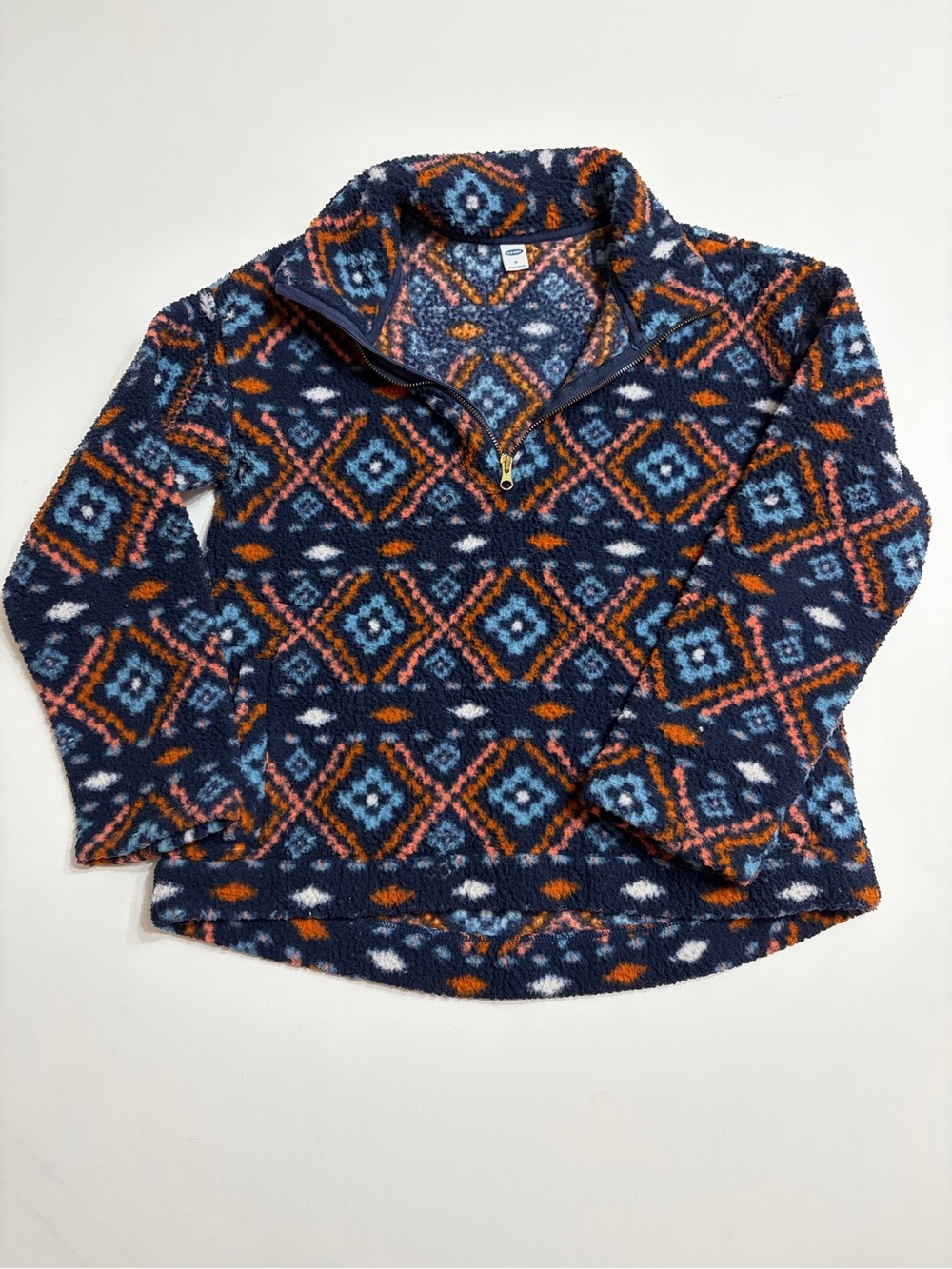 Old navy women’s Cozy Navy Geo-Pattern boho Half-Zip Fleece Pullover Sz M comfy